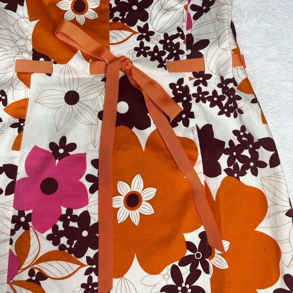 Noviello Bloom Orange Brown Floral Knee Length Cotton Bow Party Dress Y2K size 8 - Picture 13 of 13